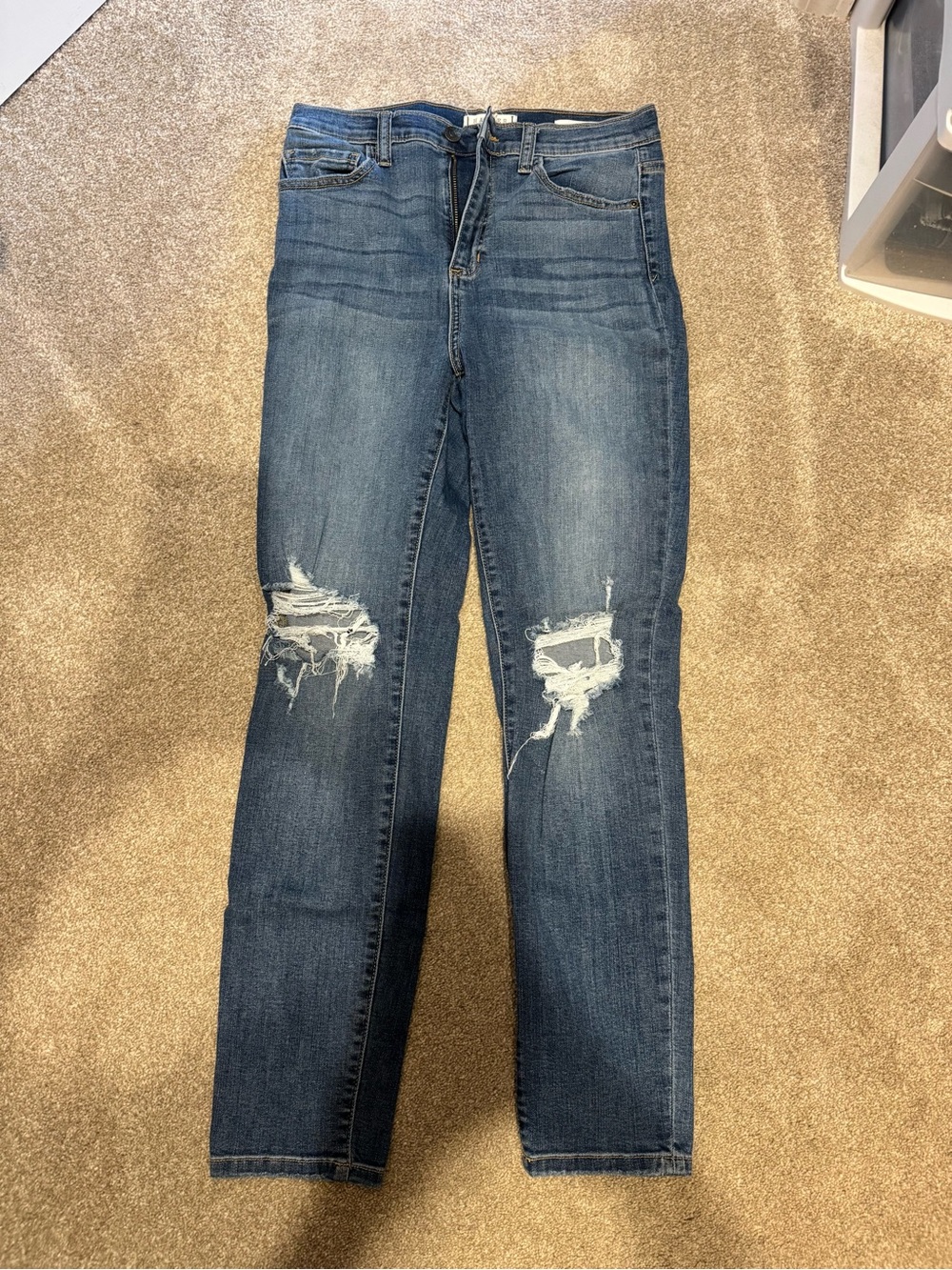 Harper Skinny Jeans with Knee Rips - Blue Wash